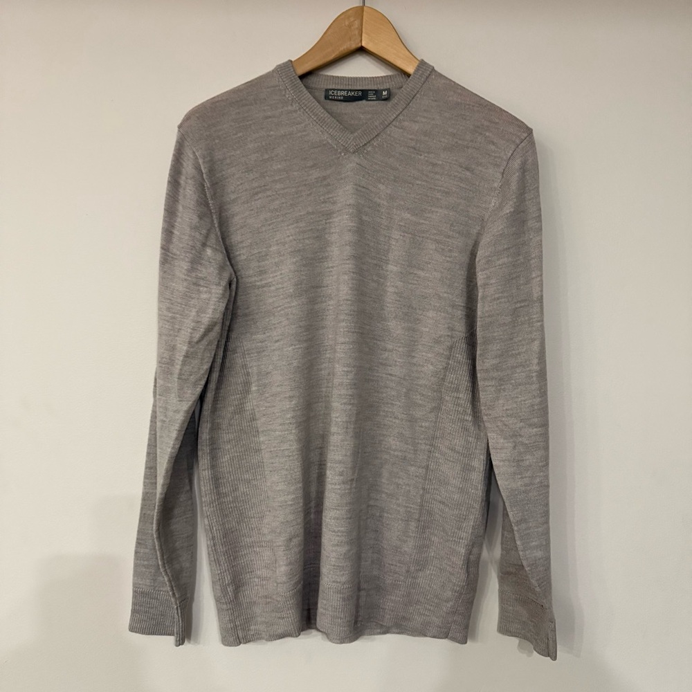 Icebreaker Merino Wool V Neck Sweater Mens Medium Grey